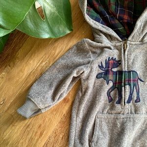 Fleece and plaid coverall bodysuit